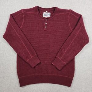 Schott Bros Sweater Mens Medium Burgundy Wool Blend Pullover Thermal Knit Henley